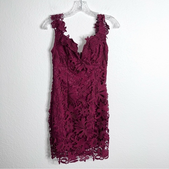 Elegant Lace Burgundy Dress - Picture 2 of 10
